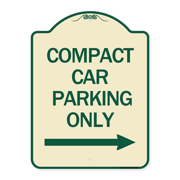 Compact Car Parking W/ Right Arrow Heavy-Gauge Aluminum Architectural Sign, 24" x 18", TG-1824-24251